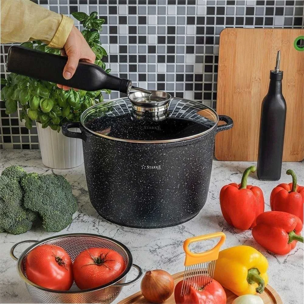 Starke Pro Indukcinis puodas su neprisvylančia danga 6.75 litrų, didelės talpos akmens danga, 6.75 l indukcinis puodas, neprisvylantis akmens masės puodas, didelis troškintuvas