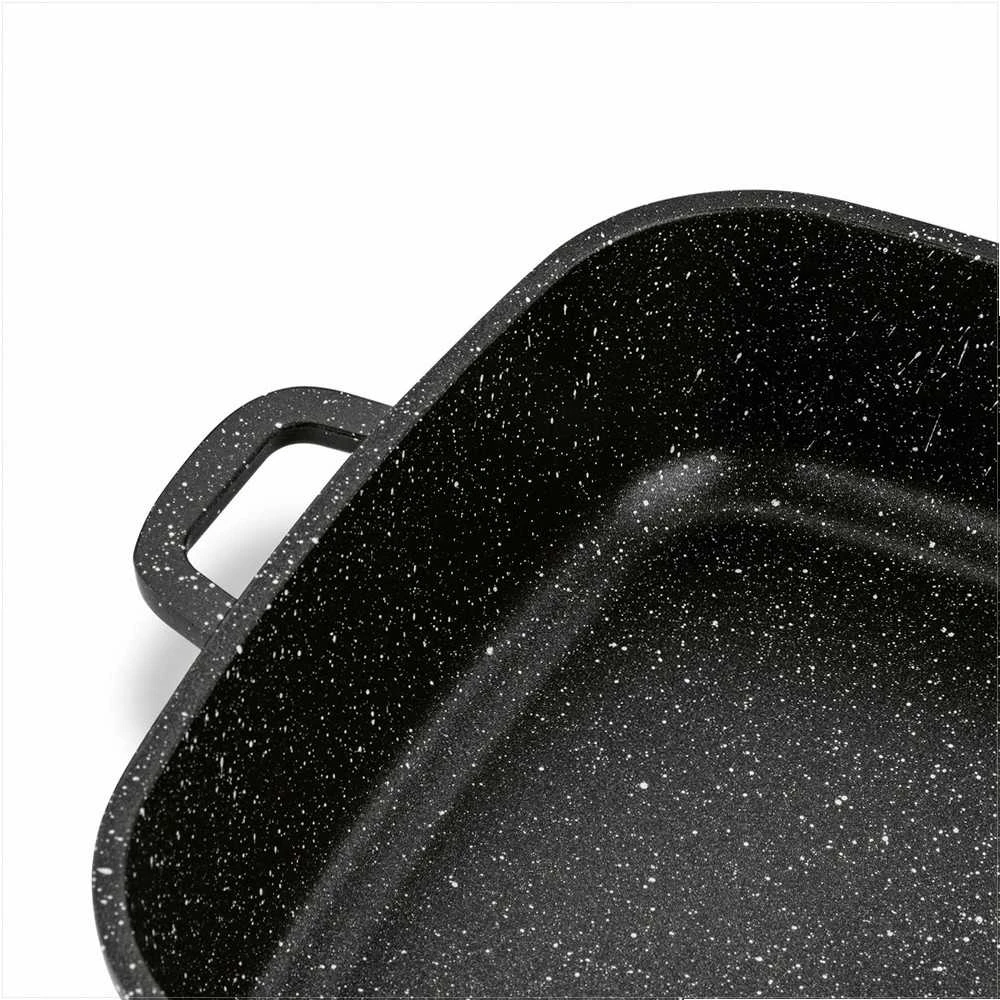 Starke Pro Kvadratinis neprisvylantis puodas indukcijai, universalus gaminimas, su stikliniu dangčiu ir aromatizatoriumi, kvadratinis indukcinis indas, neprisvylantis kvadratinis puodas, marmurinis troškintuvas