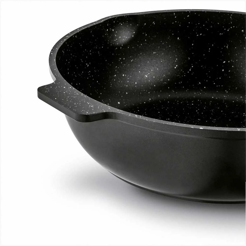 Starke Pro Wok keptuvė indukcinei viryklei, neprisvylanti 32 cm, stiklinis dangtis su anga, universali keptuvė troškinimui, šeimyninė wok keptuvė