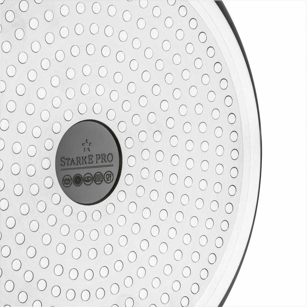 Starke Pro Wok keptuvė indukcinei viryklei, neprisvylanti 32 cm, stiklinis dangtis su anga, universali keptuvė troškinimui, šeimyninė wok keptuvė