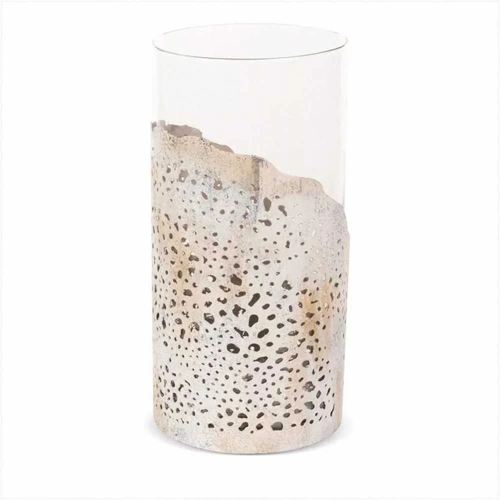 Eurofirany Stiklinė dekoratyvinė žvakių dėtuvė, smėlio spalvos, 16 cm pločio ir 32 cm ilgio, svetainės ar miegamojo dekorui, elegantiškas namų aksesuaras, stilinga interjero detalė