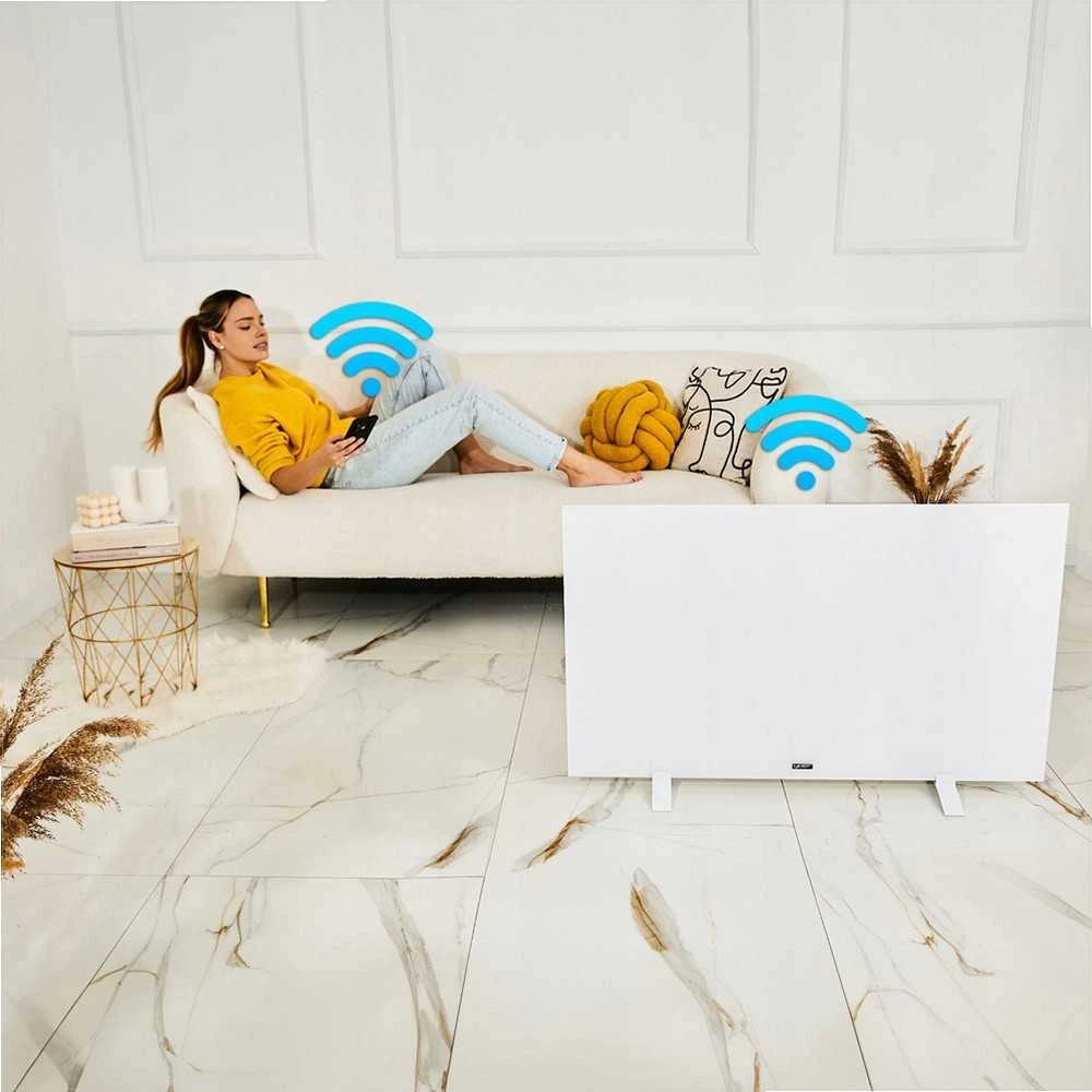 Stiklinis infraraudonųjų spindulių šildytuvas su Wi-Fi vidaus patalpoms, energiją taupantis 600 W sieninis arba pastatomas šildytuvas, stiklo infraraudonųjų spindulių radiatorius, IR šildymo skydas, elektrinis konvektorius