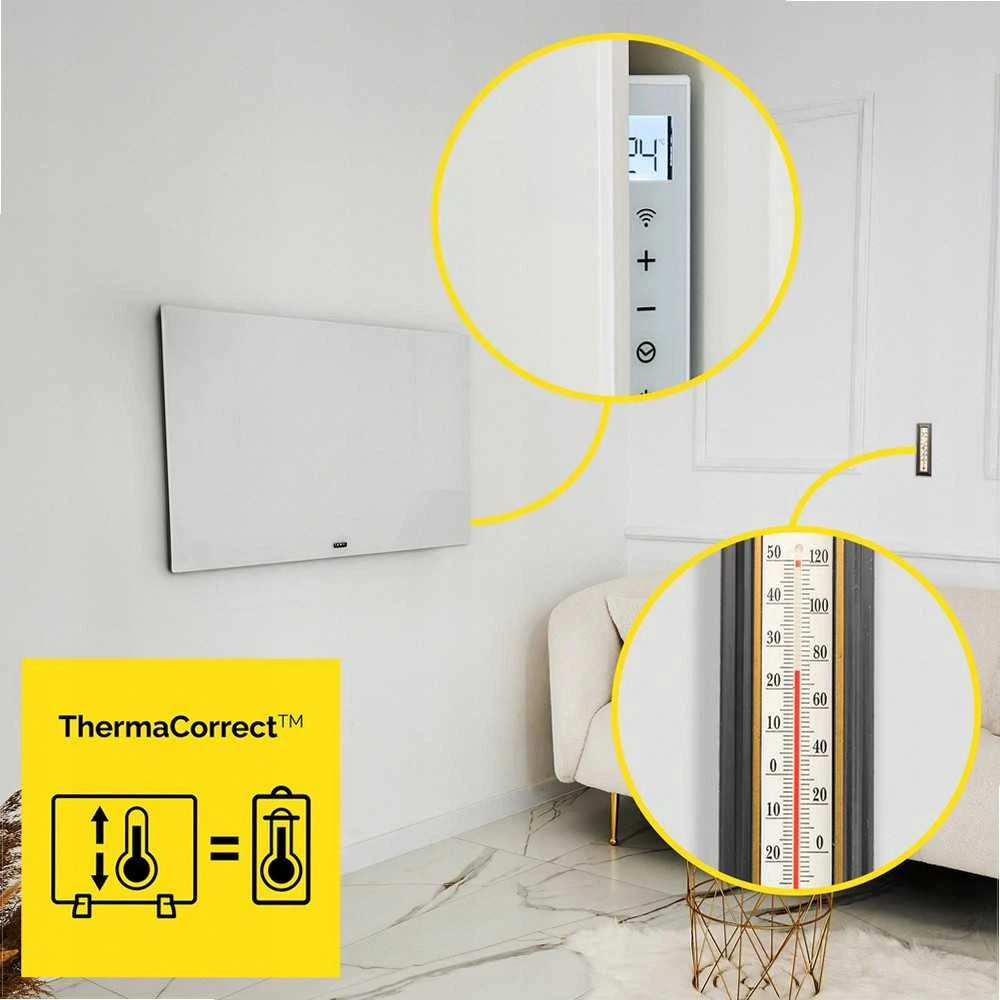 Stiklinis infraraudonųjų spindulių šildytuvas su Wi-Fi vidaus patalpoms, energiją taupantis 600 W sieninis arba pastatomas šildytuvas, stiklo infraraudonųjų spindulių radiatorius, IR šildymo skydas, elektrinis konvektorius