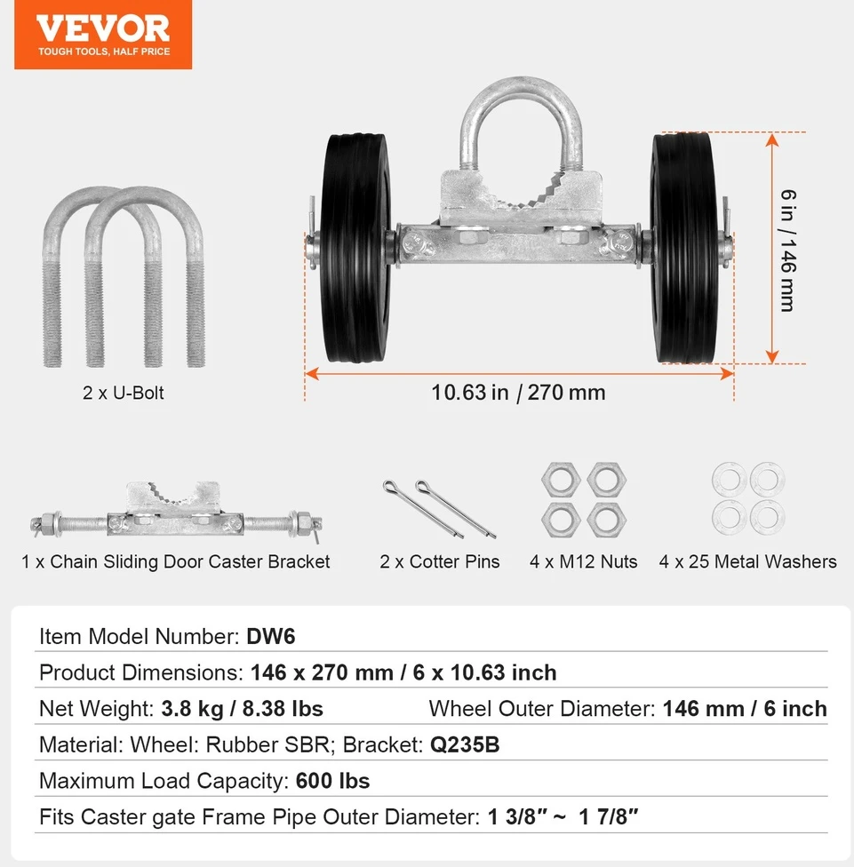 VEVOR Slankiojančių vartų rinkinys 6" 600 kg
