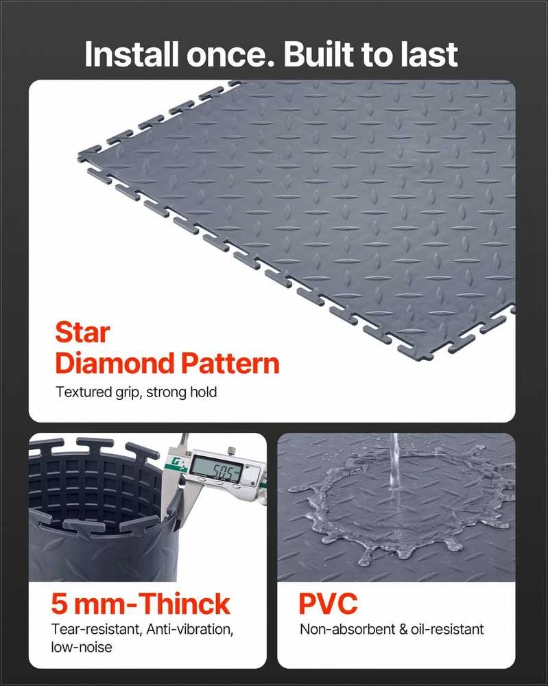 Sujungiamos garažo grindų plytelės dirbtuvėms ir sandėliui, neslystanti PVC modulinė grindų danga, deimantinės plokštės garažo kilimėlis, 8 dalių garažo grindų komplektas