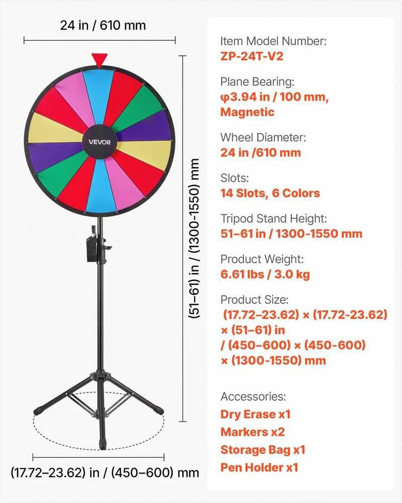 VEVOR 610 mm sukama prizu ruletė su trikoju