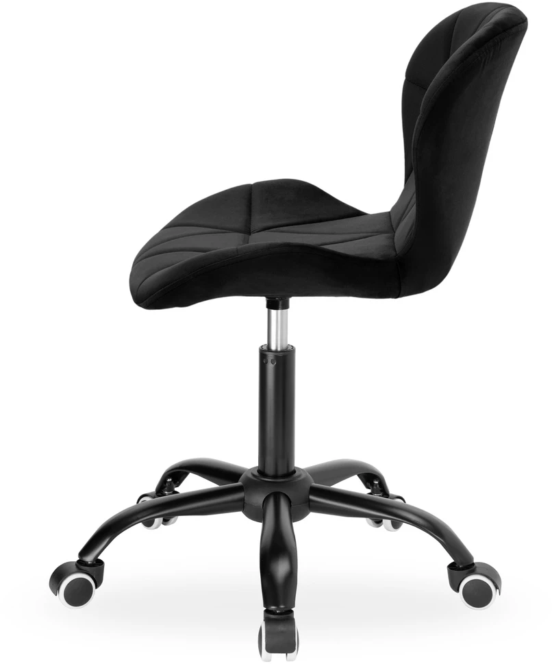 Sukamoji kėdė su ratukais Spiner Juodas, juodo aksomo, 360° pasukama, reguliuojamo aukščio, ergonomiška biuro / darbo / kompiuterio kėdė