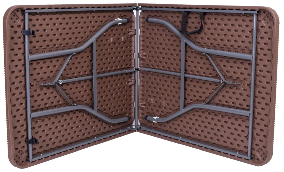 Sulankstomas banketinis stalas-lagaminas, rotango imitacija, 180x74x74.5 cm, rudas, furšetų, renginių stalas