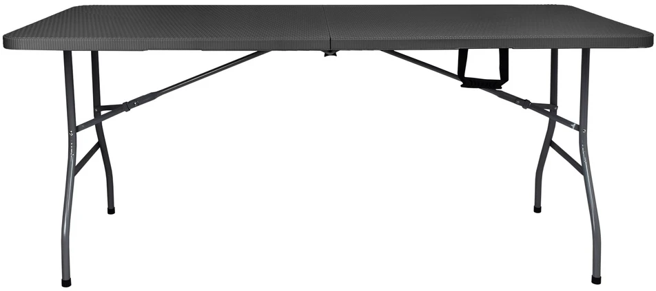 Sulankstomas banketinis stalas-lagaminas, rotango raštas, 180x74x74.5 cm, pilkas, furšetų, renginių stalas