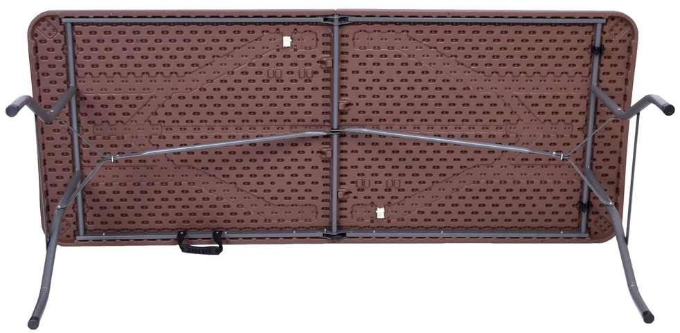 Sulankstomas banketinis stalas-lagaminas, rotango imitacija, 180x74x74.5 cm, rudas, furšetų, renginių stalas