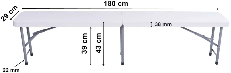Sulankstomas banketinis stalas-lagaminas 180 cm, baltas, nešiojamas, sulankstomas suolas, lauko renginių stalas, pikniko stalas, iškylams, šventėms