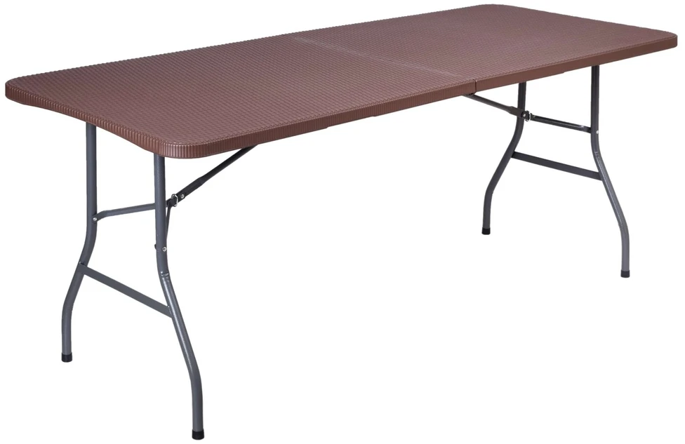 Sulankstomas banketinis stalas-lagaminas, rotango imitacija, 180x74x74.5 cm, rudas, furšetų, renginių stalas