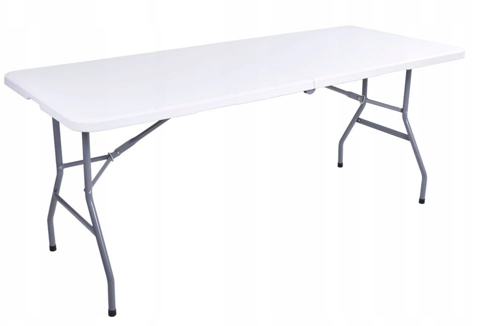 Sulankstomas stalas, 180 cm, baltas, nešiojamas, lagamino tipo, sulankstomas banketinis stalas, renginiams, piknikams