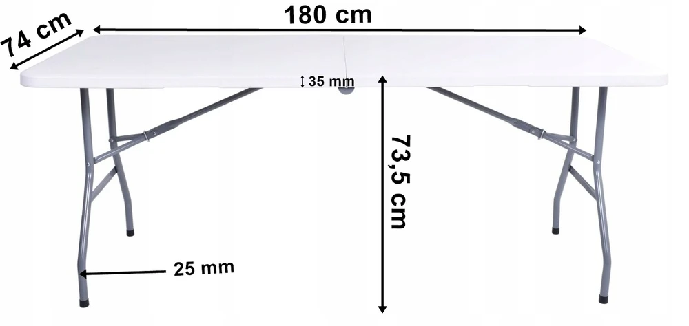 Sulankstomas stalas, 180 cm, baltas, nešiojamas, lagamino tipo, sulankstomas banketinis stalas, renginiams, piknikams