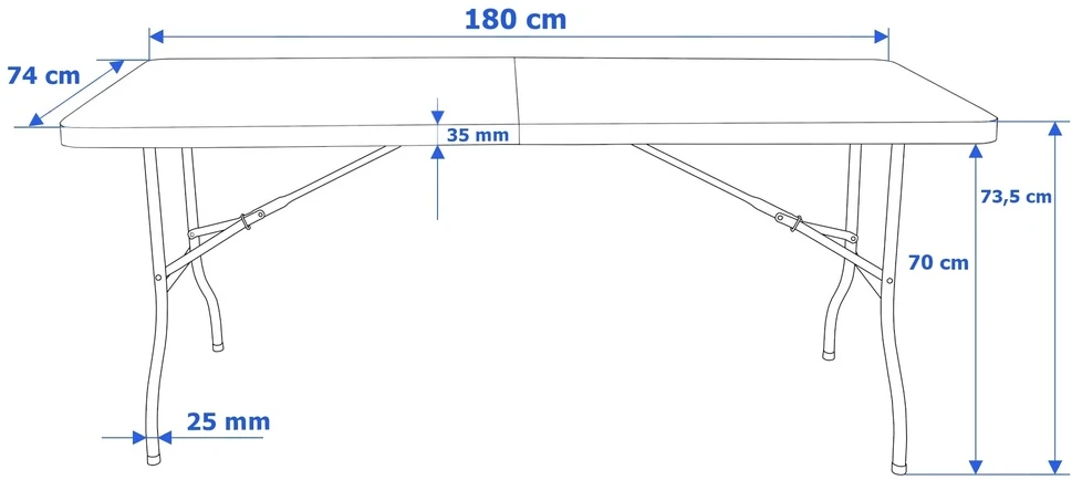 Sulankstomas stalas FETA Juodas 180 cm, lagamino tipo, juodas, renginiams, banketinis, furšetui