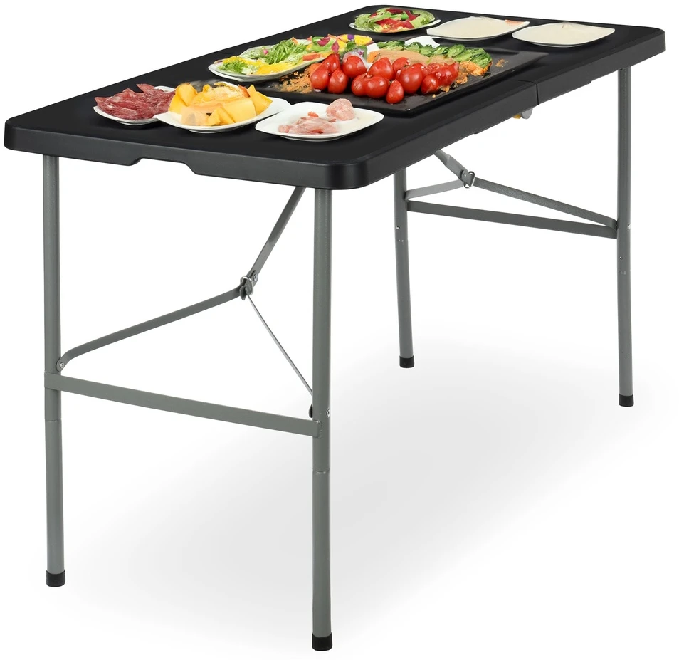Sulankstomas stalas-lagaminas, 122 cm, juodas, neperšlampamas, renginiams, nešiojamas, piknikui, iškylai, lauko prekybai