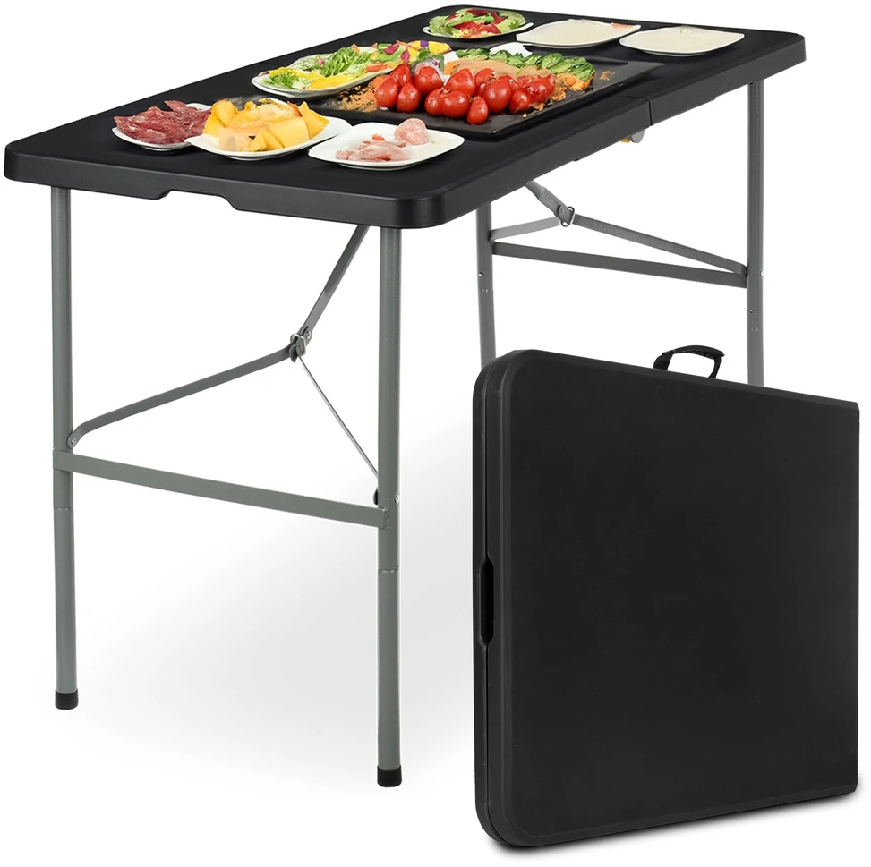 Sulankstomas stalas-lagaminas, 122 cm, juodas, neperšlampamas, renginiams, nešiojamas, piknikui, iškylai, lauko prekybai