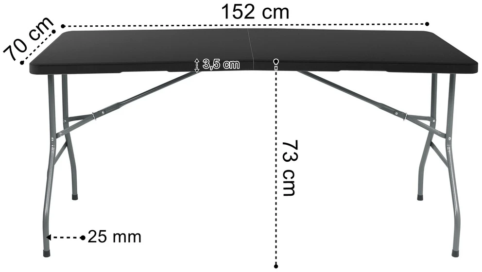 Sulankstomas stalas-lagaminas 152 cm, juodas, nešiojamas, iškylinis, renginiams, piknikams