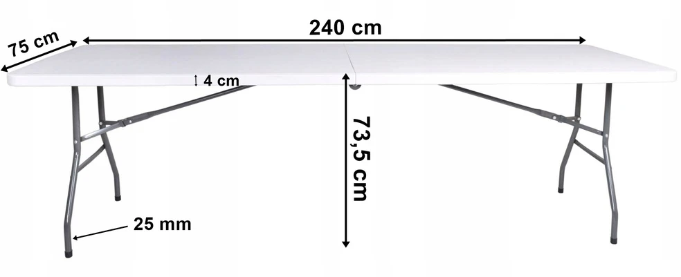 Sulankstomas stalas-lagaminas 240 cm, baltas, iškylams, stovyklavimui, nešiojamas, sulankstomas stalas renginiams