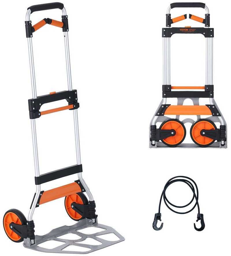 VEVOR Sulankstomas vežimėlis, 140 kg keliamoji galia, lengvas aliuminio vežimėlis, nešiojamas vežimėlis, sulankstomas vežimėlis, bagažo vežimėlis