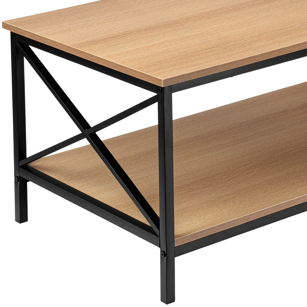 Svetainės kavos staliukas, palėpės stiliaus, su lentyna, 100 cm, modernus ąžuolo, industrinio stiliaus kavos staliukas, lofto stiliaus staliukas prie sofos
