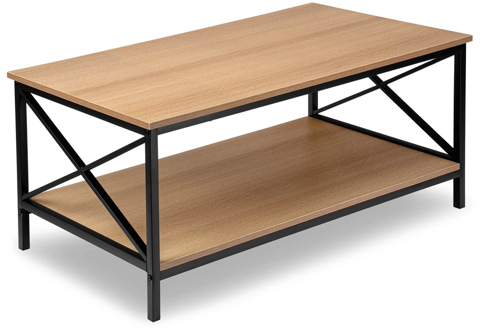 Svetainės kavos staliukas, palėpės stiliaus, su lentyna, 100 cm, modernus ąžuolo, industrinio stiliaus kavos staliukas, lofto stiliaus staliukas prie sofos