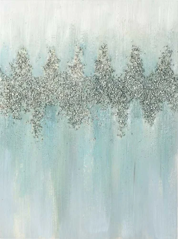 Eurofirany Šviesiai mėlynas rankomis tapytas paveikslas ant drobės su blizgučiais ir akmenėliais, 60x80 cm, modernus namų dekoras, elegantiška sienų dekoracija svetainei