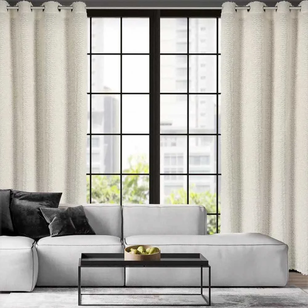 Eurofirany Tamsi kreminė Tiffany užuolaida, 135x250 cm, moherio siūlų dekoracija, tvirtinimas žiedais, poliesterio langų drapiruotė, svetainės dekoras
