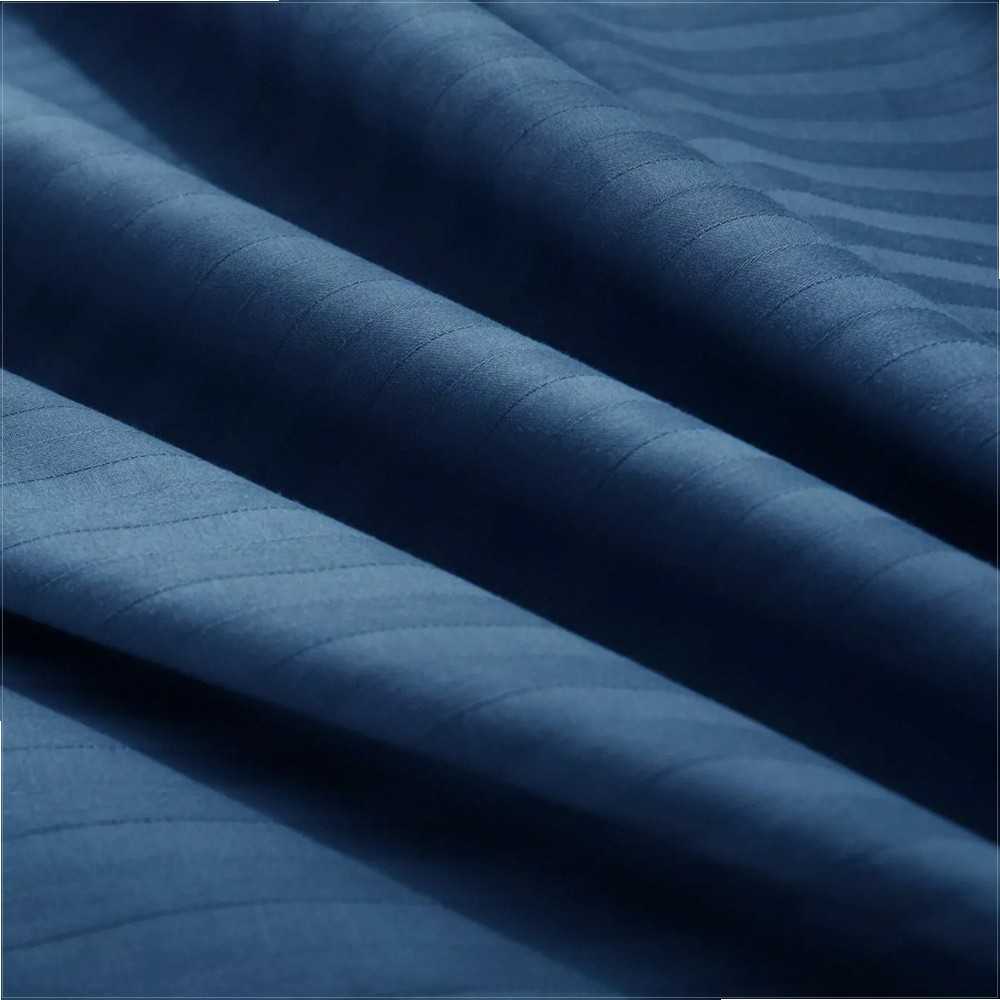 Tamsiai mėlynas damasto patalynės komplektas 140x200 cm, dryžuota medvilninio satino patalynė, viešbučio kokybės patalynė, minkšta orui laidi patalynė, hipoalerginė