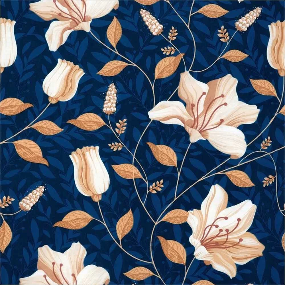 Eurofirany Tamsiai mėlynas satino patalynės komplektas, 140x200 cm, medvilnės satino paklodės, gėlių rašto patalynė, minkštas patalynės komplektas Patalynė