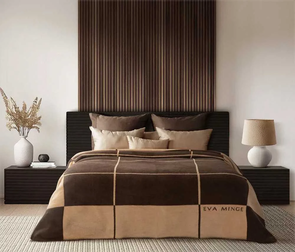 Eurofirany Tamsiai rudas dryžuotas medvilnės ir akrilo pledas, 220x240 cm, 450 g/m² svoris, minkštas namų užtiesalas, jaukus lovos užtiesalas, didelis pledas