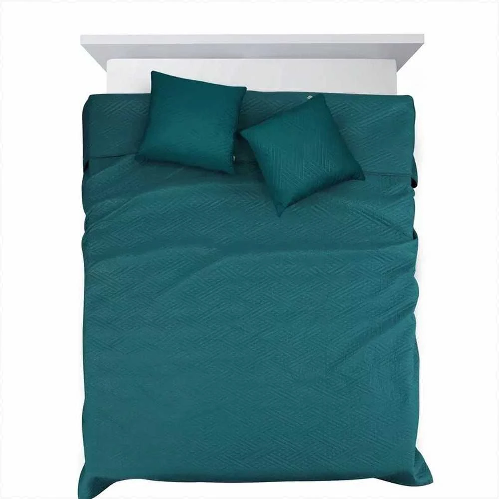 Eurofirany Tamsiai turkio dekoratyvinis pledas, 200x220 cm su pagalvės užvalkalais, dryžuotas raštas, miegamojo dekoras, minkštas poliesterio pledas, patalynės komplektas Lovatiesė