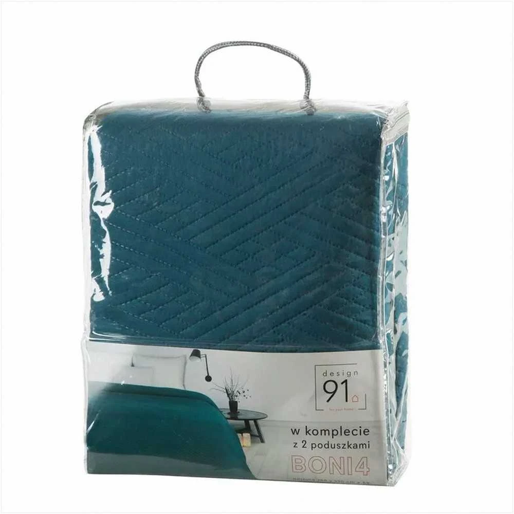 Eurofirany Tamsiai turkio dekoratyvinis pledas, 200x220 cm su pagalvės užvalkalais, dryžuotas raštas, miegamojo dekoras, minkštas poliesterio pledas, patalynės komplektas Lovatiesė