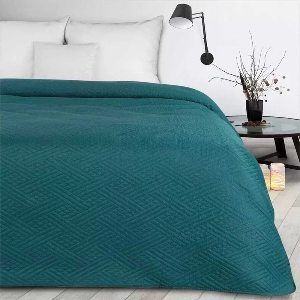 Eurofirany Tamsiai turkio dekoratyvinis pledas, 200x220 cm su pagalvės užvalkalais, dryžuotas raštas, miegamojo dekoras, minkštas poliesterio pledas, patalynės komplektas Lovatiesė