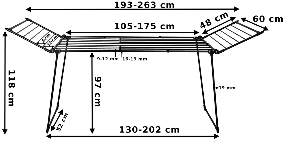 Teleskopinė rūbų džiovyklė, plieninė, 27 m, juoda, skalbinių džiovyklė, drabužių džiovyklė, balkono džiovyklė