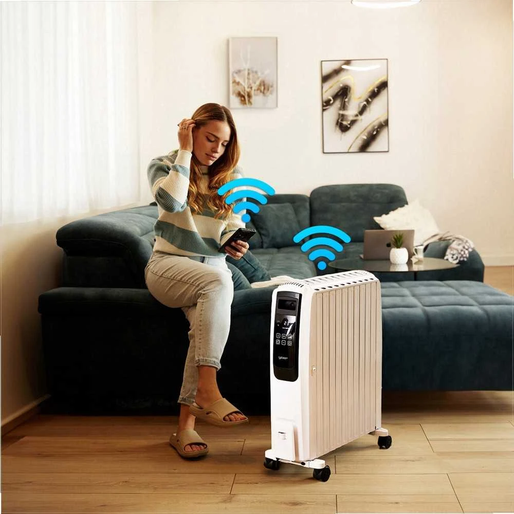 Tepalinis radiatorius 2500W su Wi-Fi ir laikmačiu, 10 sekcijų, taupantis energiją, tylus veikimas, tepalinis šildytuvas 2500W, Wi-Fi radiatorius, ekonomiškas šildymas