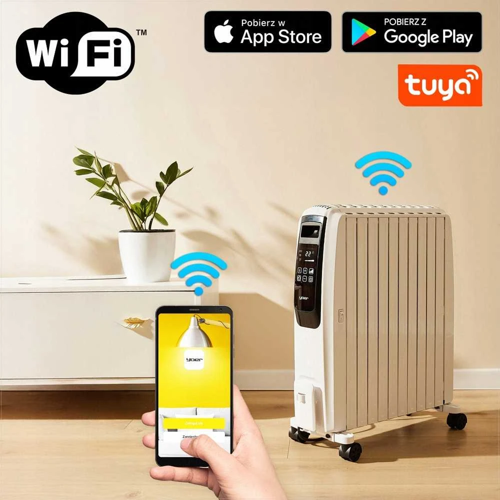 Tepalinis radiatorius 2500W su Wi-Fi ir laikmačiu, 10 sekcijų, taupantis energiją, tylus veikimas, tepalinis šildytuvas 2500W, Wi-Fi radiatorius, ekonomiškas šildymas