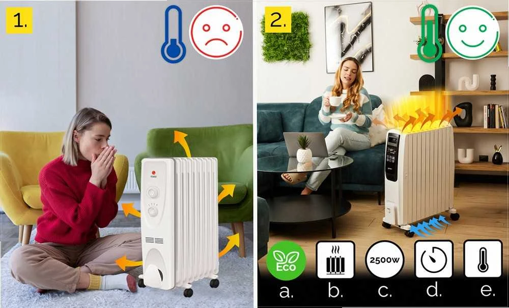 Tepalinis radiatorius 2500W su Wi-Fi ir laikmačiu, 10 sekcijų, taupantis energiją, tylus veikimas, tepalinis šildytuvas 2500W, Wi-Fi radiatorius, ekonomiškas šildymas