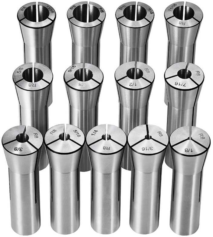 Tikslus R8 įvorių rinkinys frezavimo staklėms, fiksavimo diapazonas 1/8"-7/8", 13 dalių įvorių griebtuvo rinkinys, R8 įvorių griebtuvas, frezavimo įvorių rinkinys