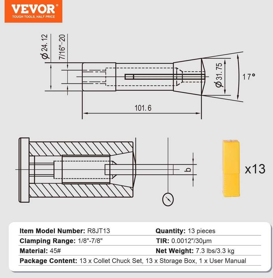 Tikslus R8 įvorių rinkinys frezavimo staklėms, fiksavimo diapazonas 1/8"-7/8", 13 dalių įvorių griebtuvo rinkinys, R8 įvorių griebtuvas, frezavimo įvorių rinkinys