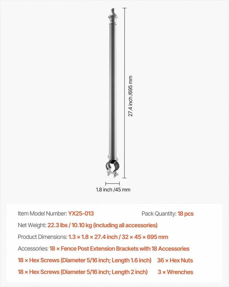 VEVOR 18 vnt. tvoros praplėtimo komplektas, 69.5 cm