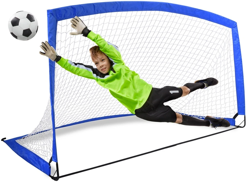 Treniruočių futbolo vartai 2.00 m, lengvai surenkami, nešiojami, su uždangalu, mėlyni, sodo vartai, mini futbolo vartai