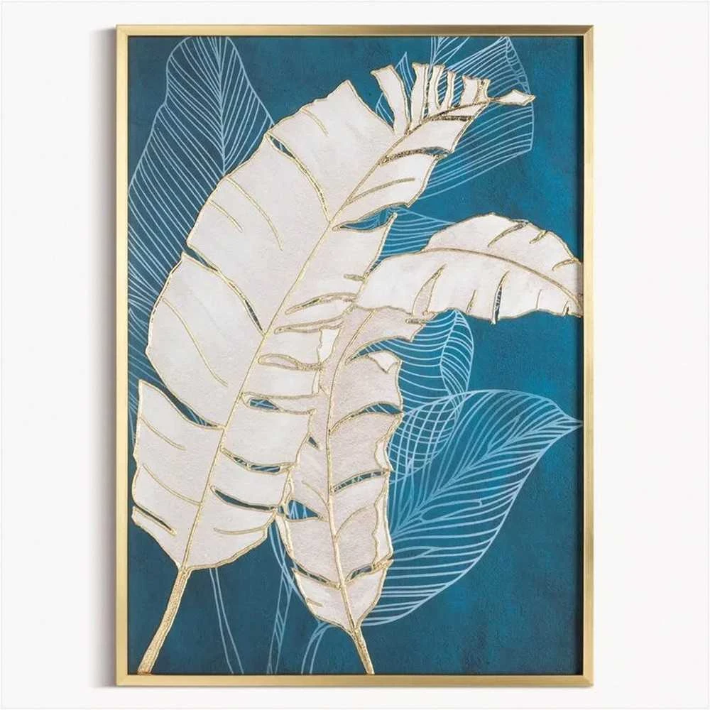 Eurofirany Turkio ir aukso egzotinių lapų paveikslas, 50x70 cm sienų menas, tropinė sienų dekoracija, modernus svetainės paveikslas