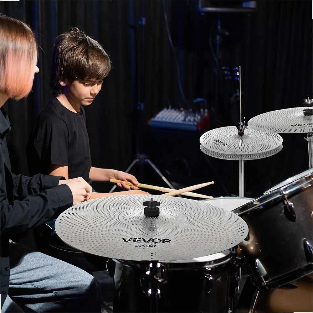 Tylių lėkščių rinkinys būgnams, 4 dalių lydinio lėkščių rinkinys su „hi-hat“, „crash“, „ride“, priedai pradedantiesiems būgnininkams
