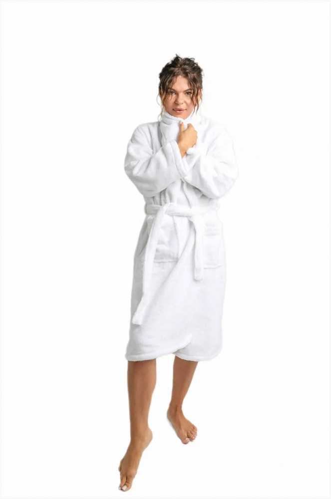 Unisex medvilnės ir lamos vilnos chalatas, baltas XL dydis, 450 GSM sugeriantis kilpinis audinys, minkštas chalatas poilsiui namuose