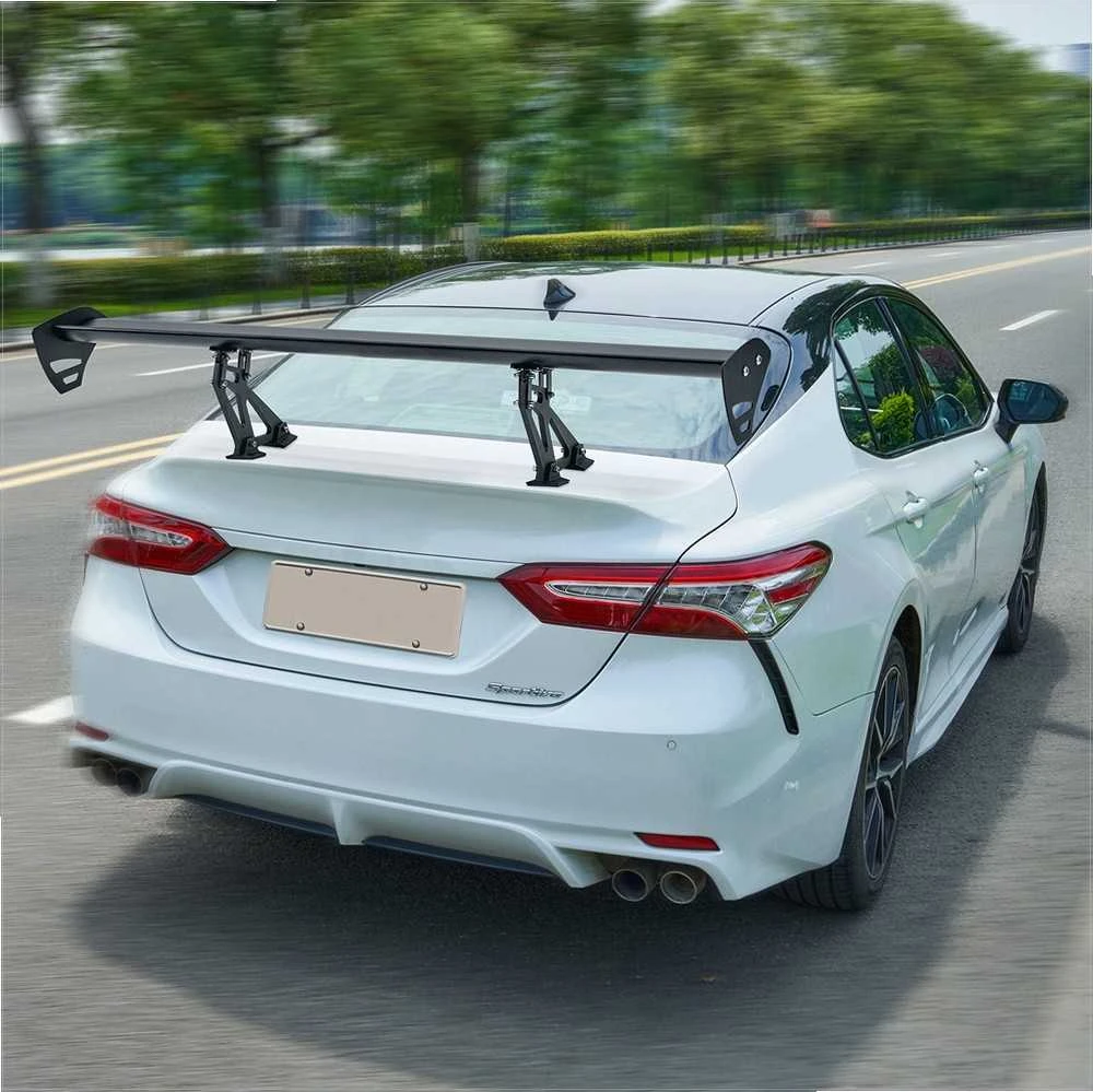 Universalus galinis spoileris sedanams ir kupė, reguliuojamas bagažinės sparnas, GT stiliaus matinis juodas aliuminis, automobilių lenktynių spoileris, galinis sparnas, aerodinaminis spoileris