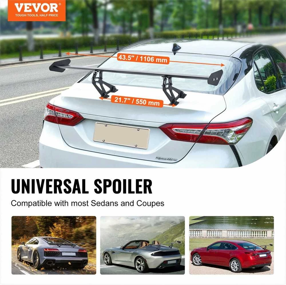 Universalus galinis spoileris sedanams ir kupė, reguliuojamas GT stiliaus bagažinės sparnas, matinis juodas aerodinaminis automobilio spoileris, reguliuojamas galinis sparnas, GT stiliaus spoileris, universalus automobilio spoileris