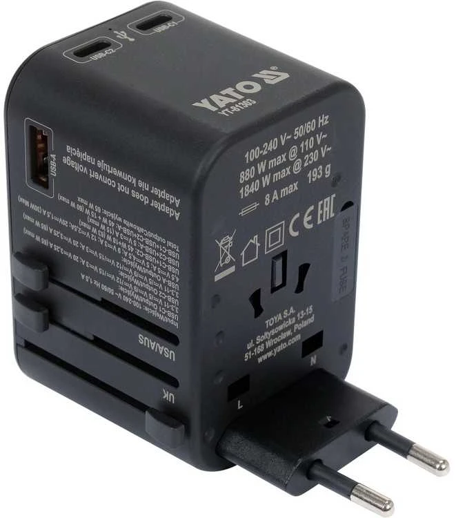Universalus kelioninis adapteris su USB-C PD 65W, greitas įkroviklis, adapteris kelionėms