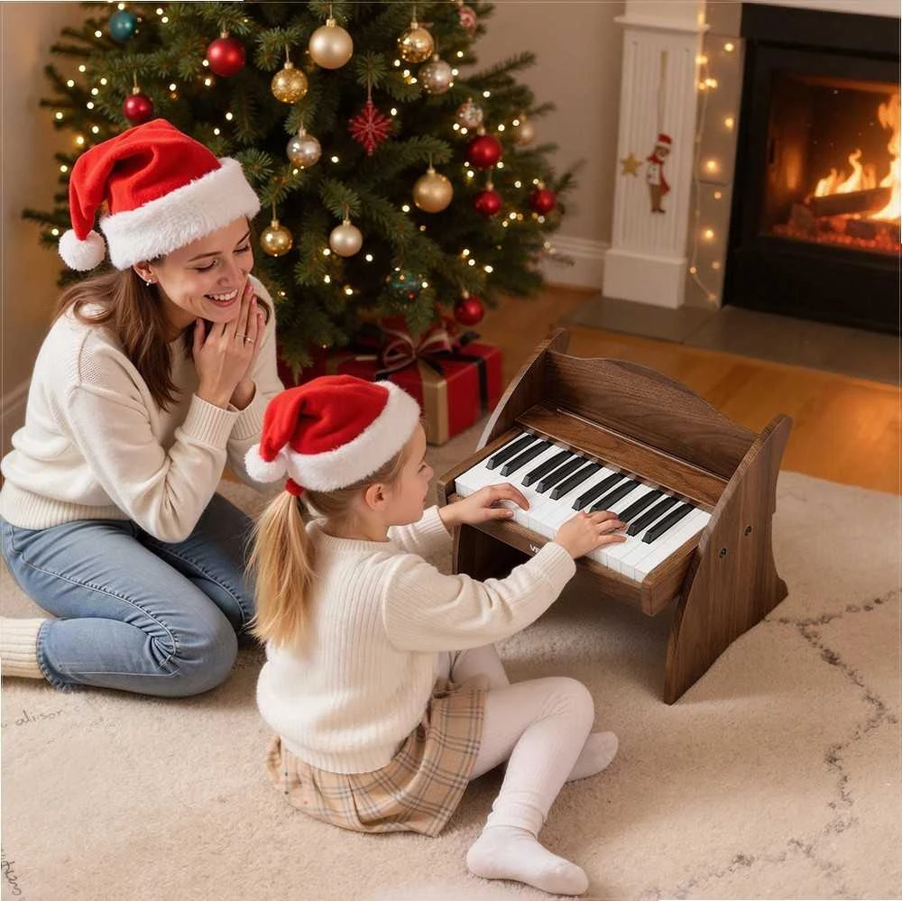 VEVOR Vaikiška medinė pianino klaviatūra, edukacinis muzikinis žaislas, 25 klavišai riešutmedžio, vaikiškas medinis pianinas, mini skaitmeninis pianinas vaikams