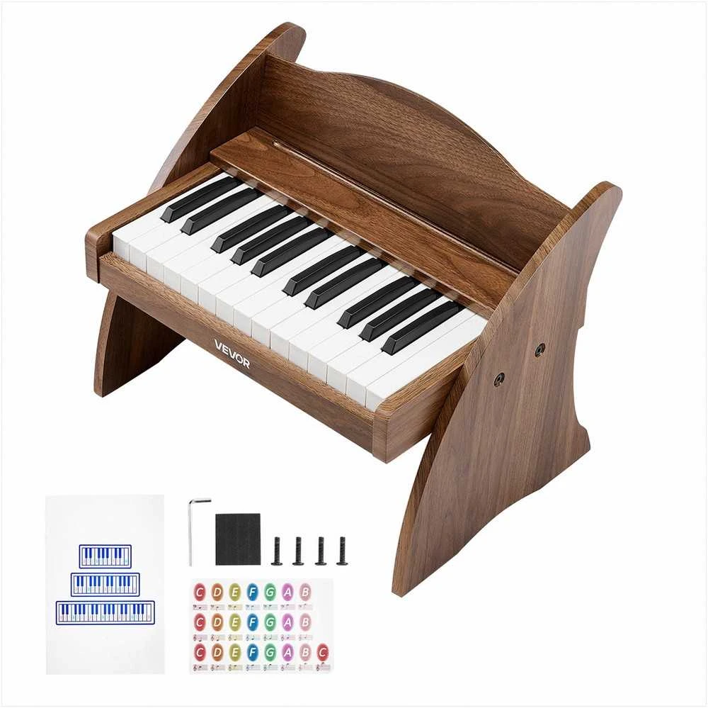 VEVOR Vaikiška medinė pianino klaviatūra, edukacinis muzikinis žaislas, 25 klavišai riešutmedžio, vaikiškas medinis pianinas, mini skaitmeninis pianinas vaikams